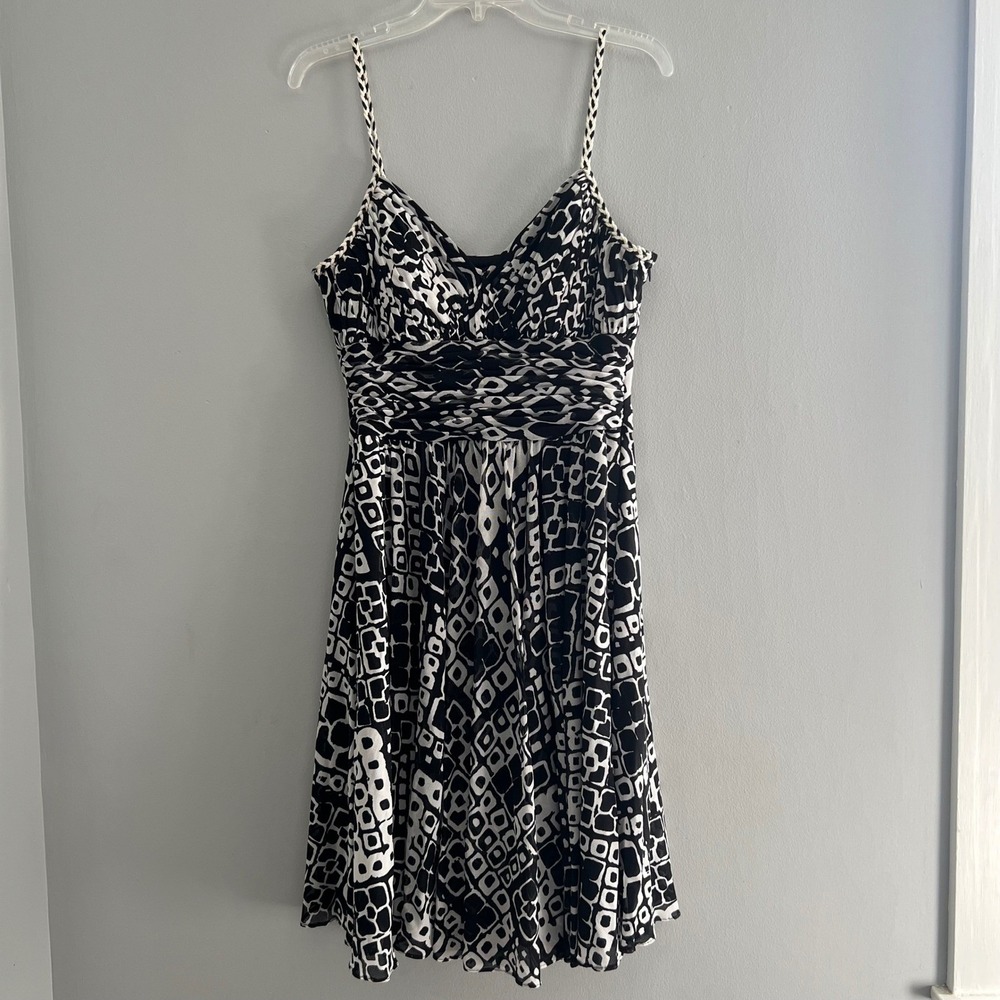 Sangria Geometric Print Ruched Dress Size 14P‎ Mesh Stretch Cocktail Party Lined